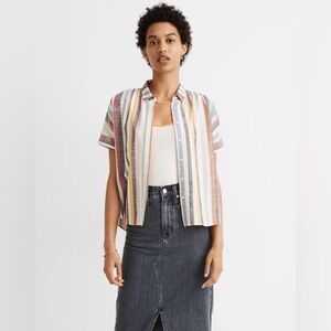 Madewell Hilltop Shirt in Rainbow Stripe Short Sleeve Striped Button Down Top